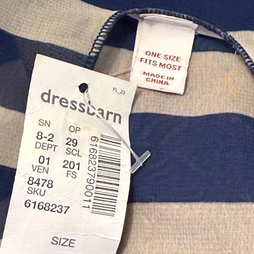 DressBarn Women One Size Blue Red Floral Stripe Kimono Duster Fringe‎ - Picture 4 of 6